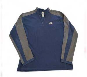Vintage The North Face Navy Blue and Gray 1/4 Zip Fleece Pullover Large men